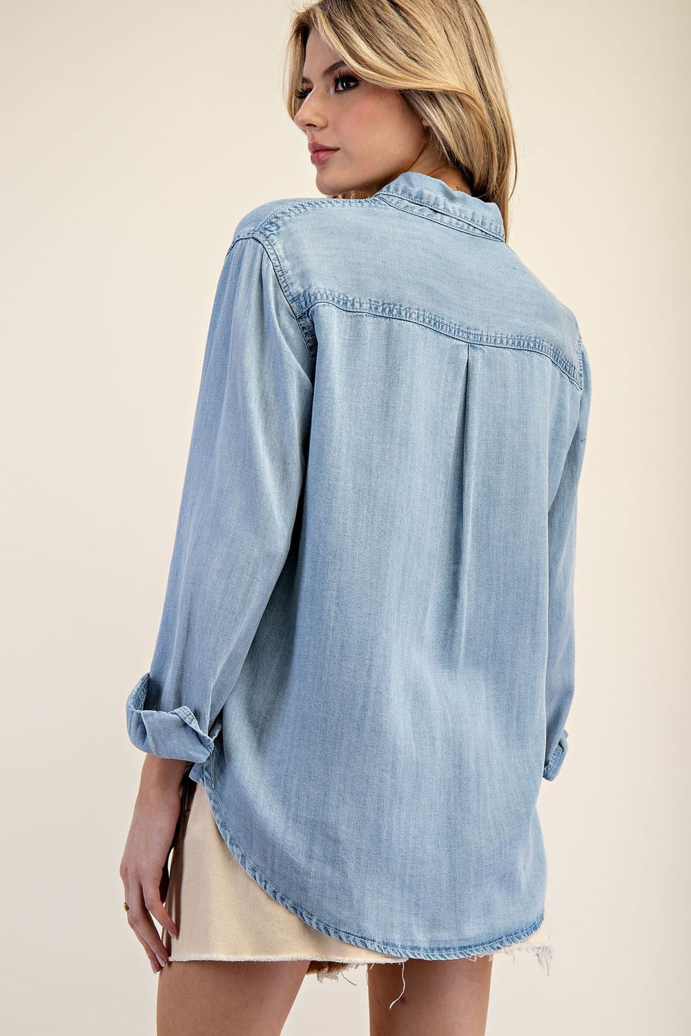 Washed Tencel Long Sleeve Button Up Top