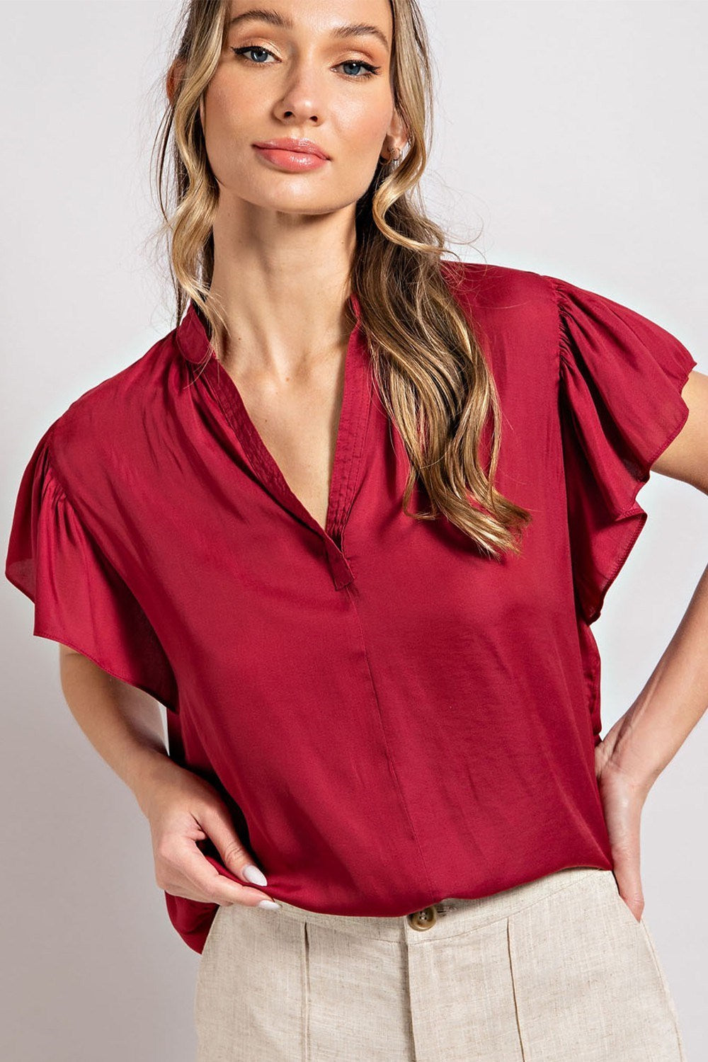 Wine Casual V-Neck Top