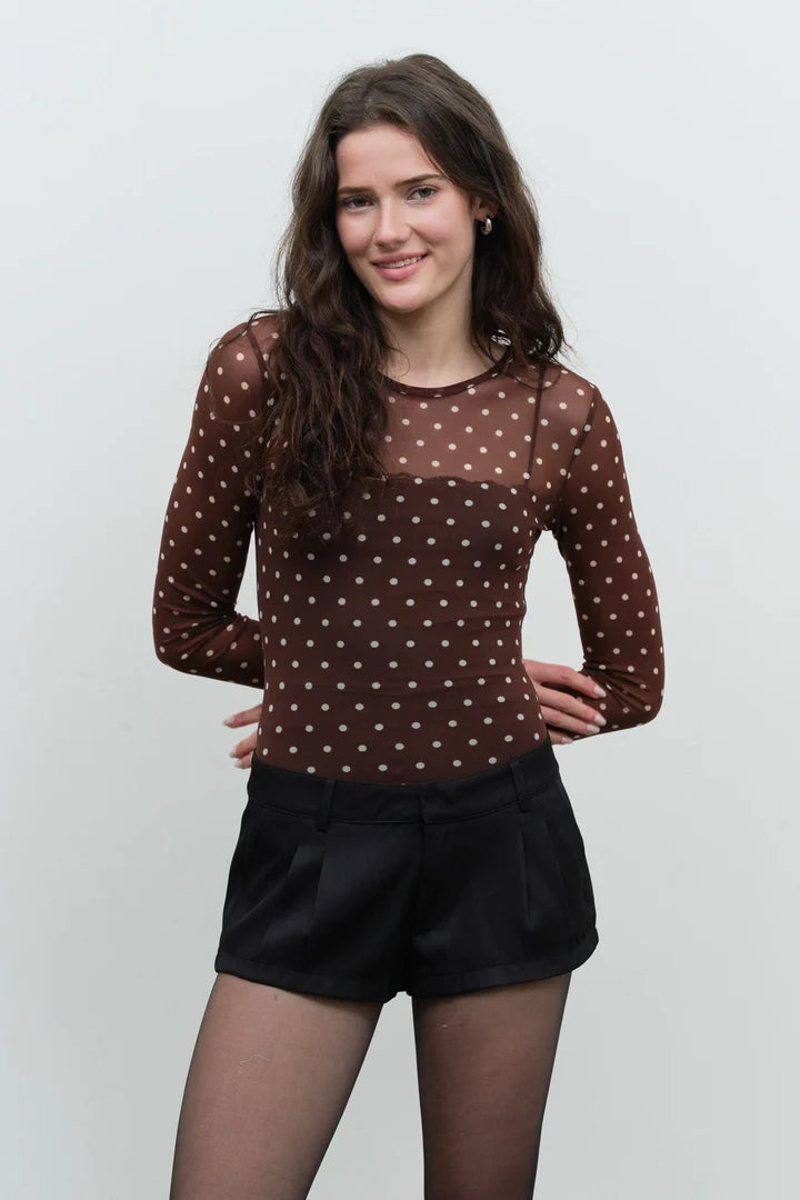 Brown Polka Dot Mesh Body Suit
