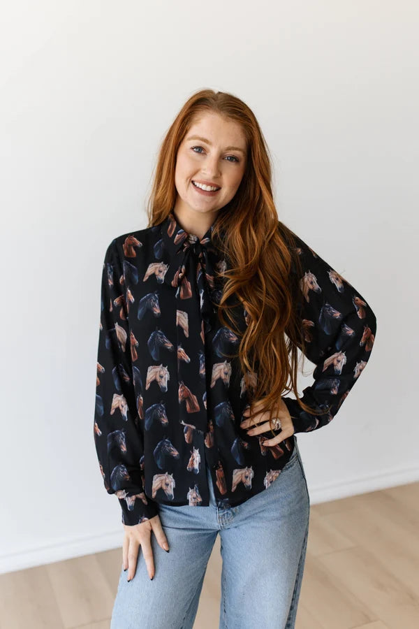 Black Horses Tie Top
