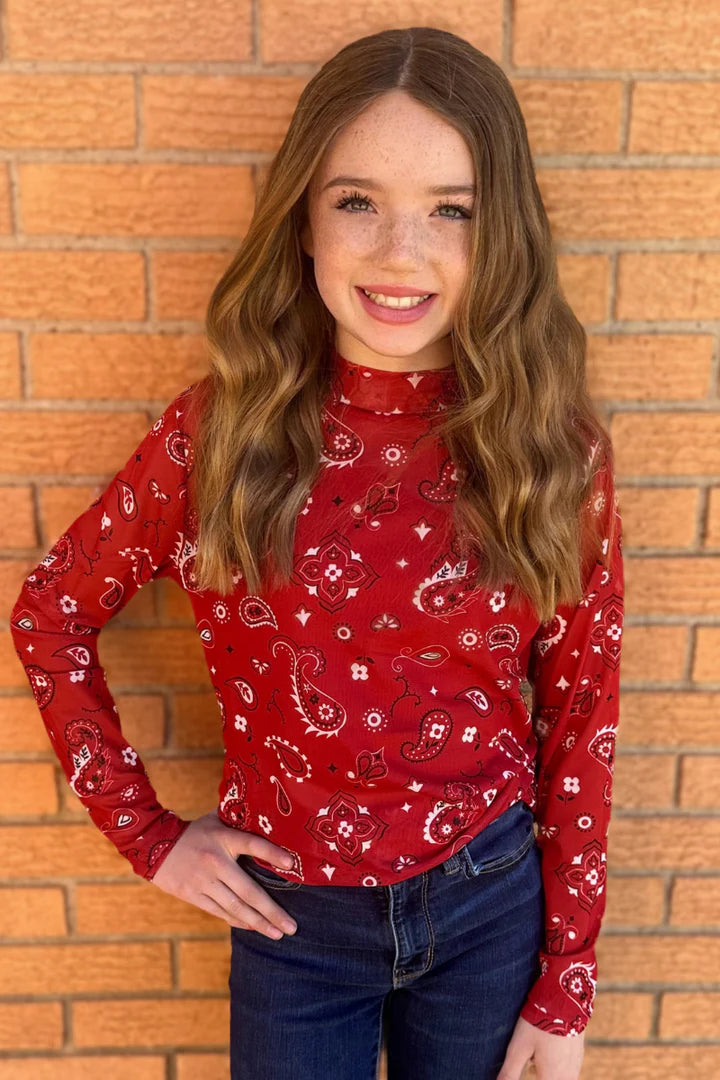 Girls Red Bandana Mesh Top