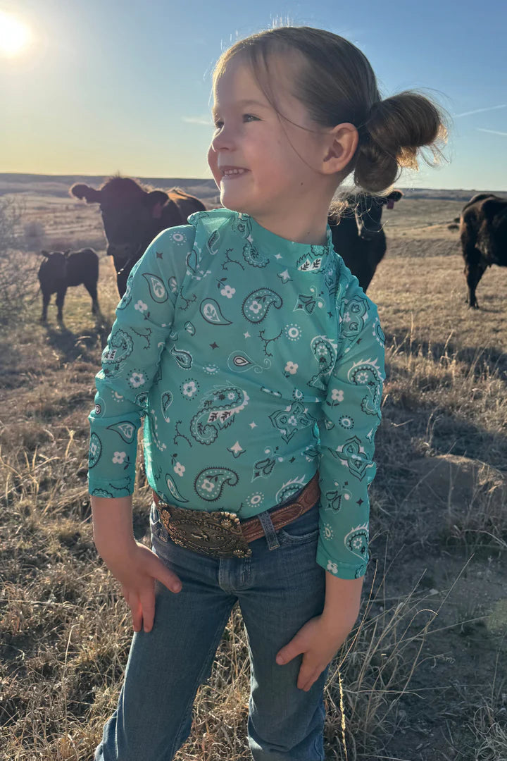 Girls Turquoise Bandana Mesh Top