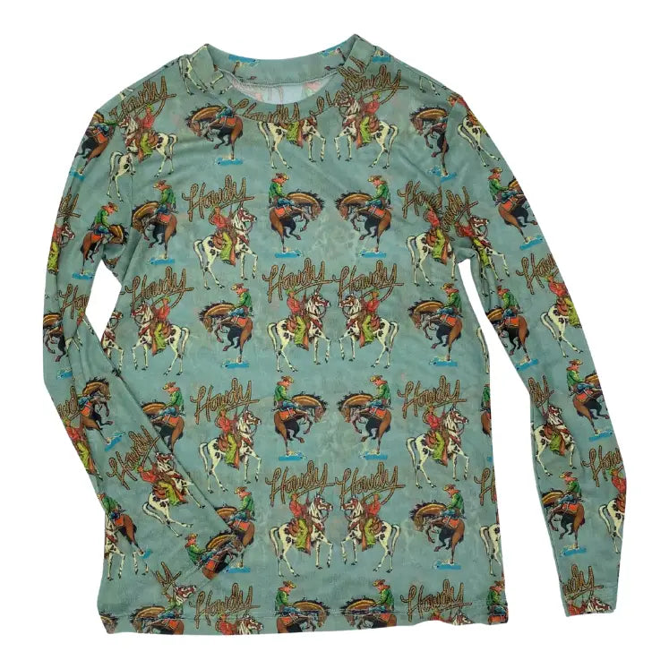 Youth Teal Howdy Mesh Top