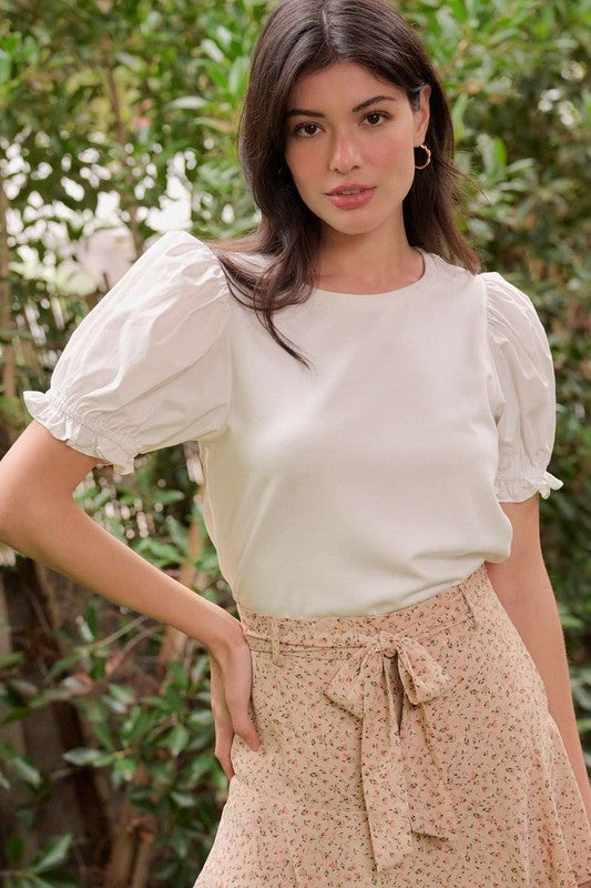 Ivory Puff Sleeve Knit Top