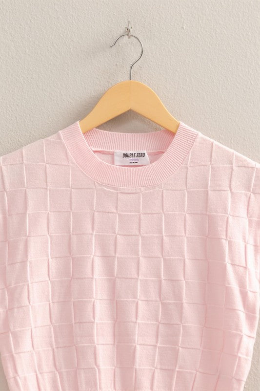 Soft Pink Basketweave Short Sleeve Top