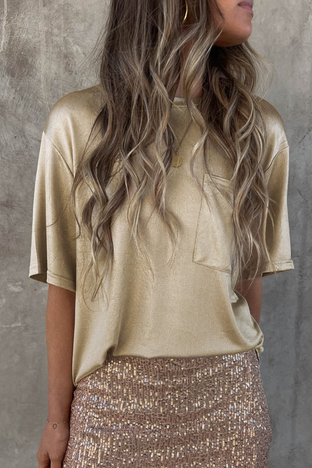 Apricot Shimmery Chest Pocket Top