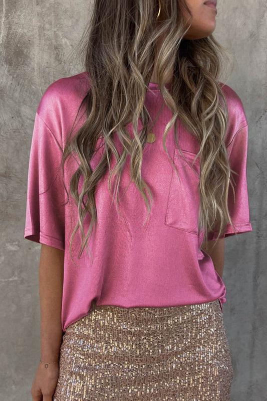 Pink Shimmery Chest Pocket Top