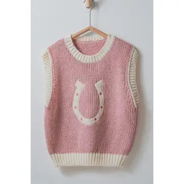 Pink Horseshoe Crochet Sweater Vest