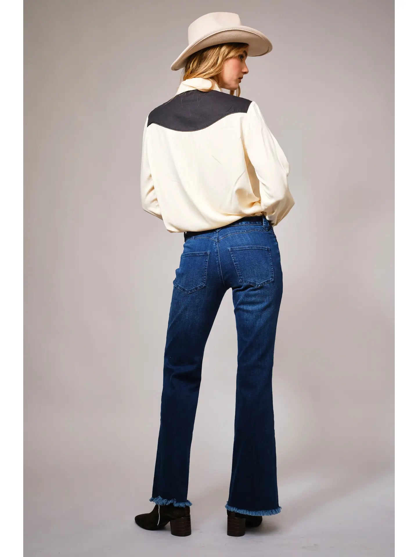 Cream & Black Yoke Floral Embroidered Top