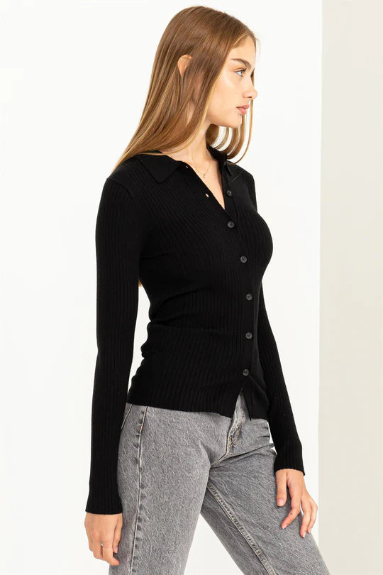 Julie Black Ribbed Cardigan