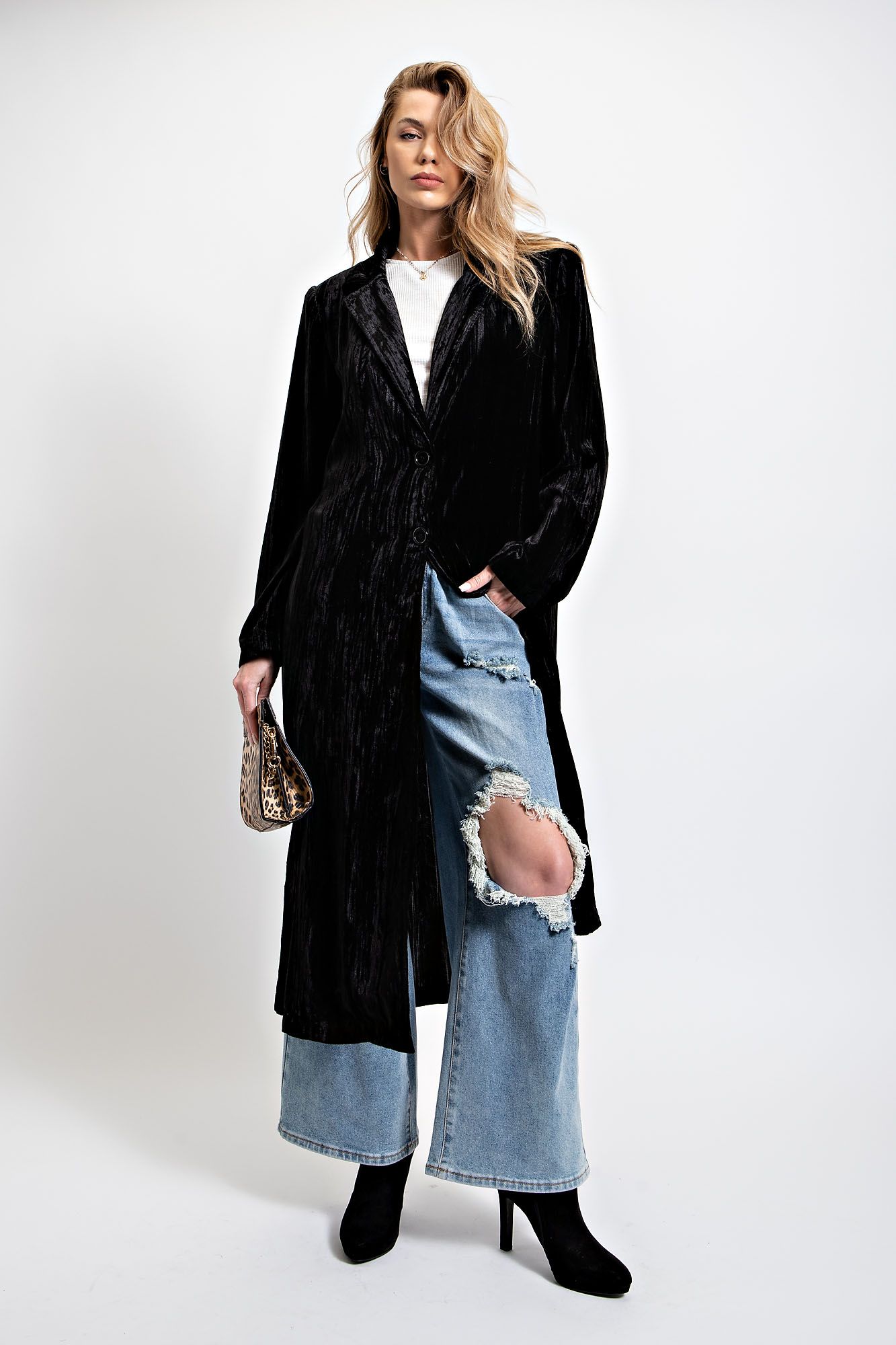 Black velvet duster shops coat