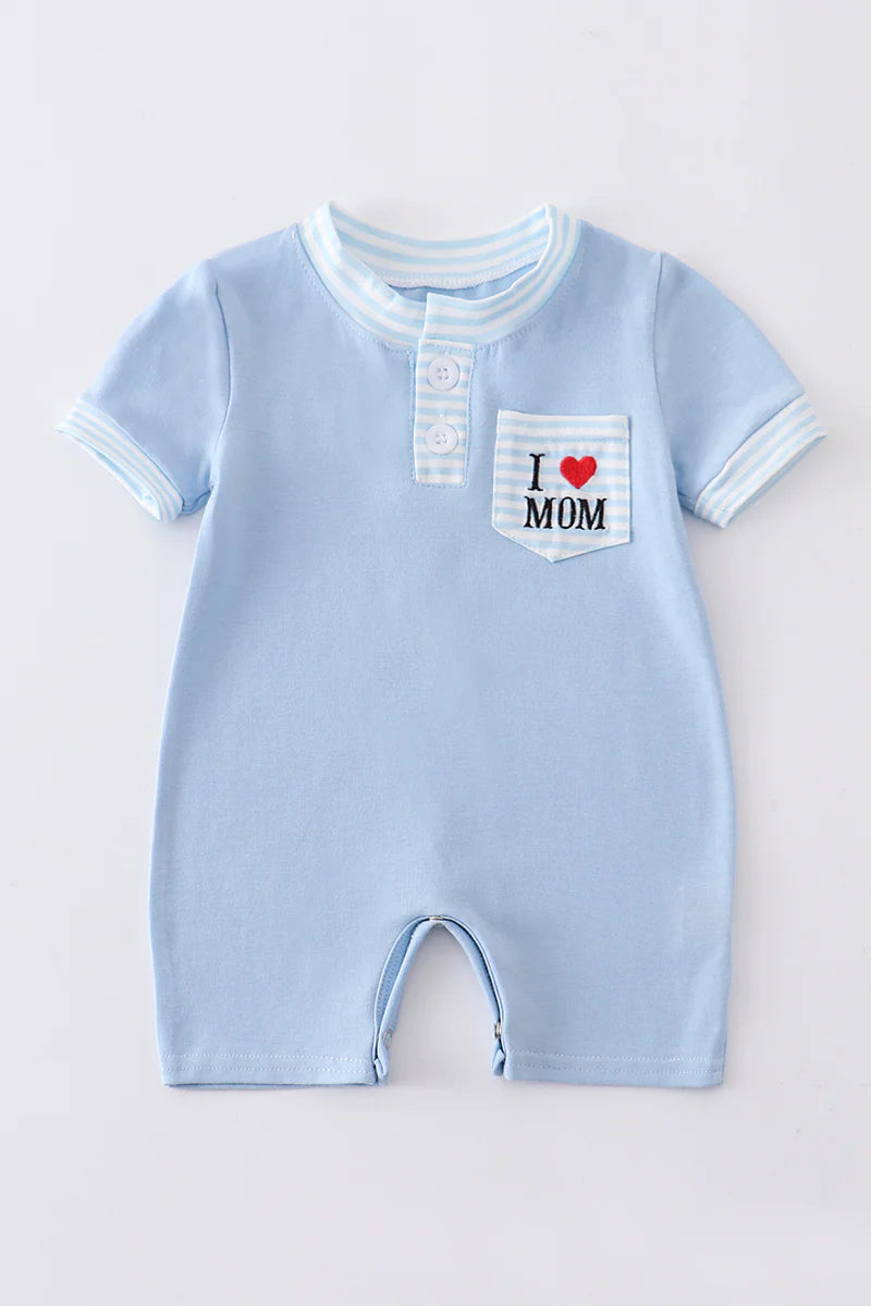Boys Blue Stripe I LOVE MOM Romper