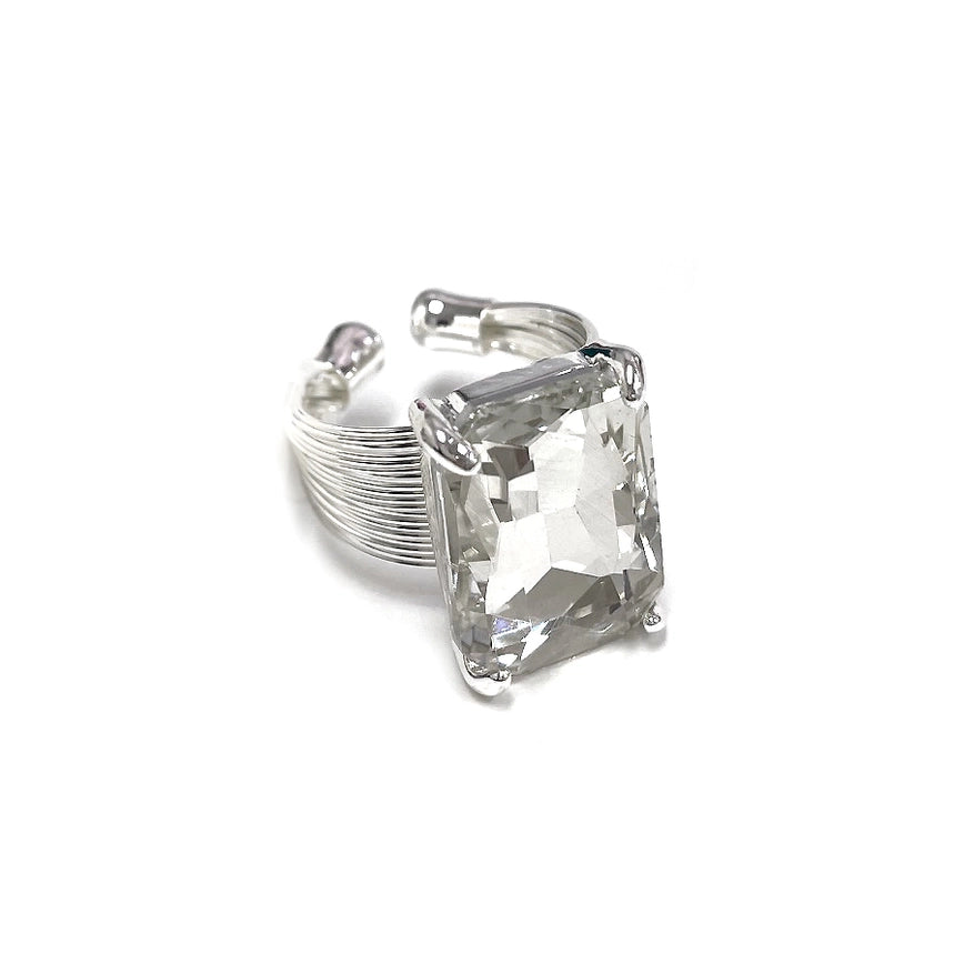 Clear Square Glass Cushion Cut Adjustable Wire Ring