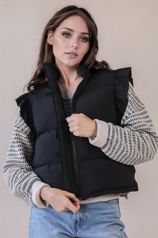 Black Front Bow Puffer Vest