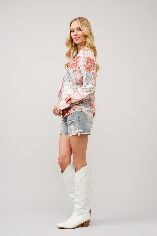 Floral Western Motif Print Top
