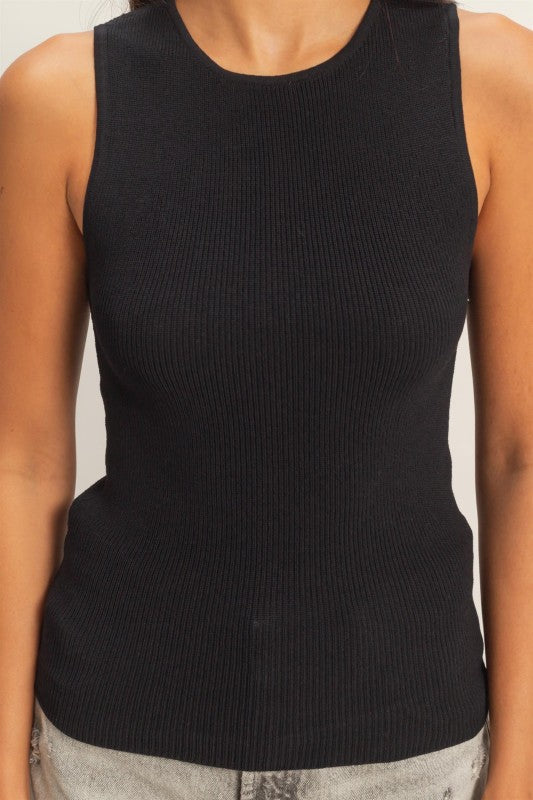 Black Ribbed Knit Tank Top