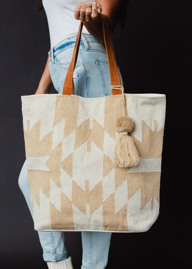 Cream & Tan Aztec Tote