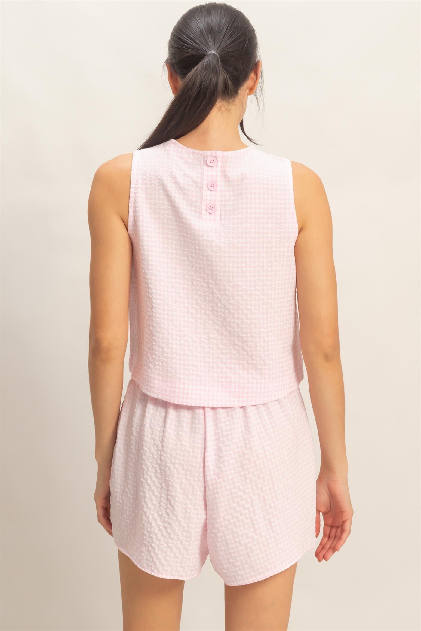 Pink Gingham Sleeveless Top & Skort Set