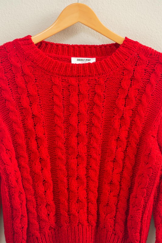 Classic Red Cable Knit Sweater