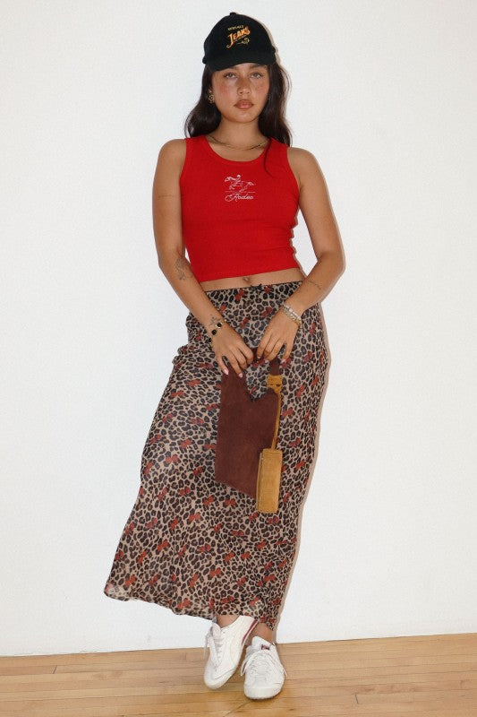 Rodeo Embroidered Scoop Neck Tank-Cherry