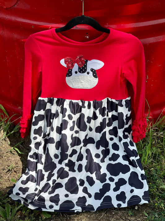 Elsie Red and Cow Print Dress