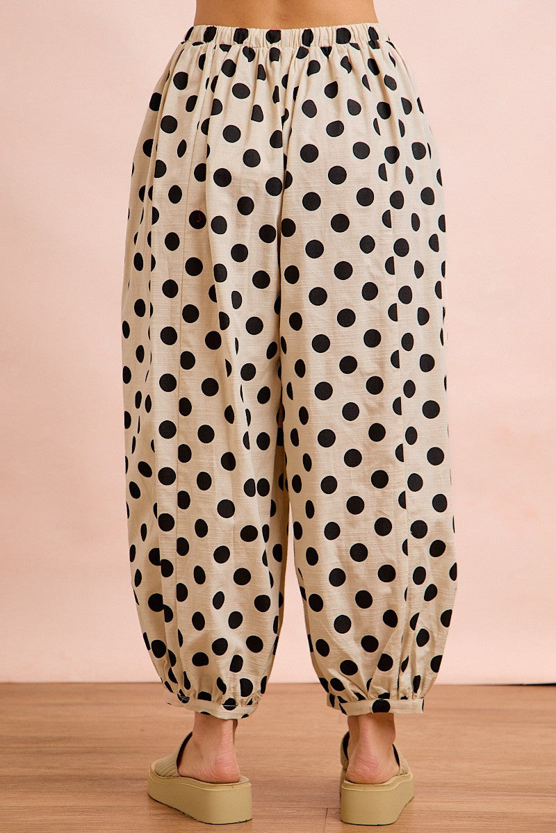 Polka Dot Printed Woven Elastic Waist Balloon Pant