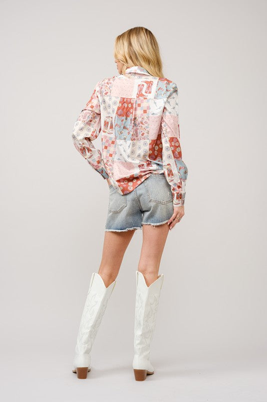 Floral Western Motif Print Top