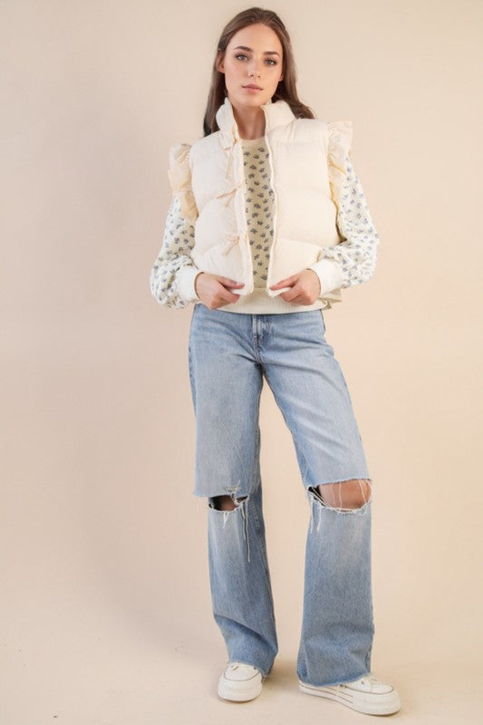 Cream Front Bow Puffer Vest