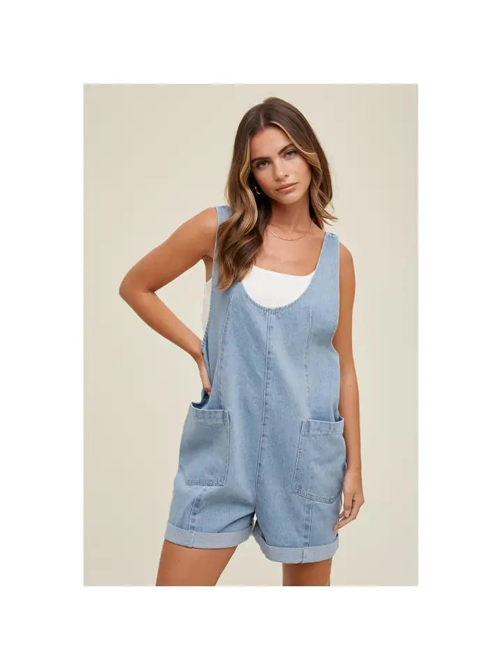 Light Denim Shorts Romper