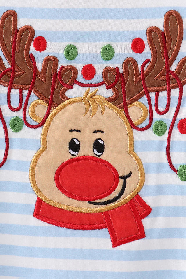 Infant Blue Striped Reindeer Romper