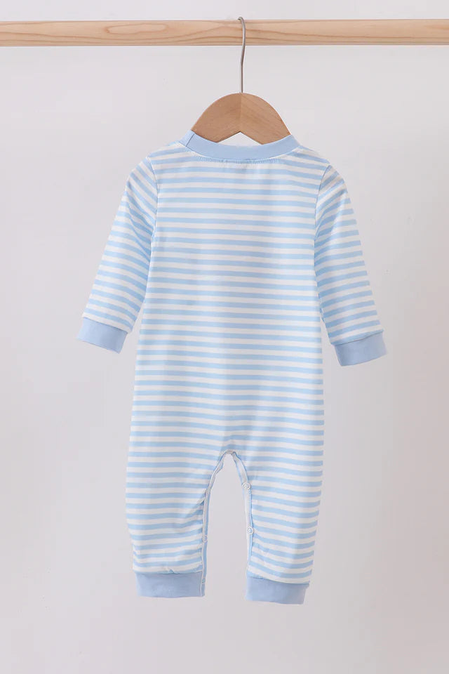 Infant Blue Striped Reindeer Romper