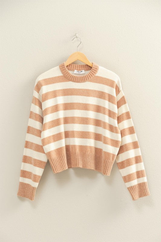Taupe & Whipped Cream Striped Sweater