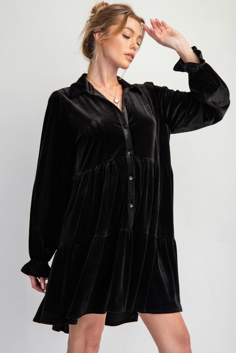 Black Button Down Velvet Dress Black Button Down Velvet Dress