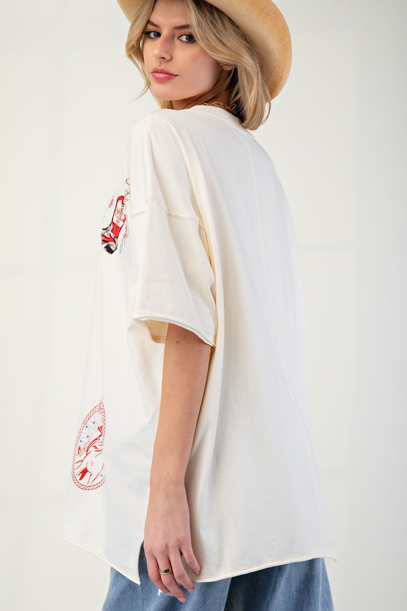 Western Themed Oversized Jersey Top