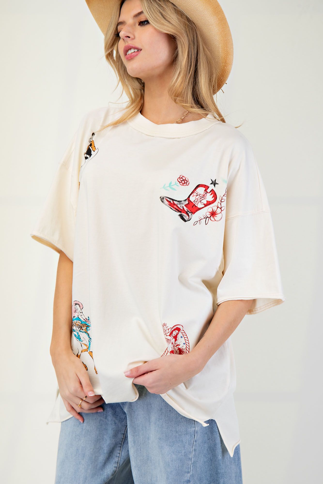 Western Themed Oversized Jersey Top