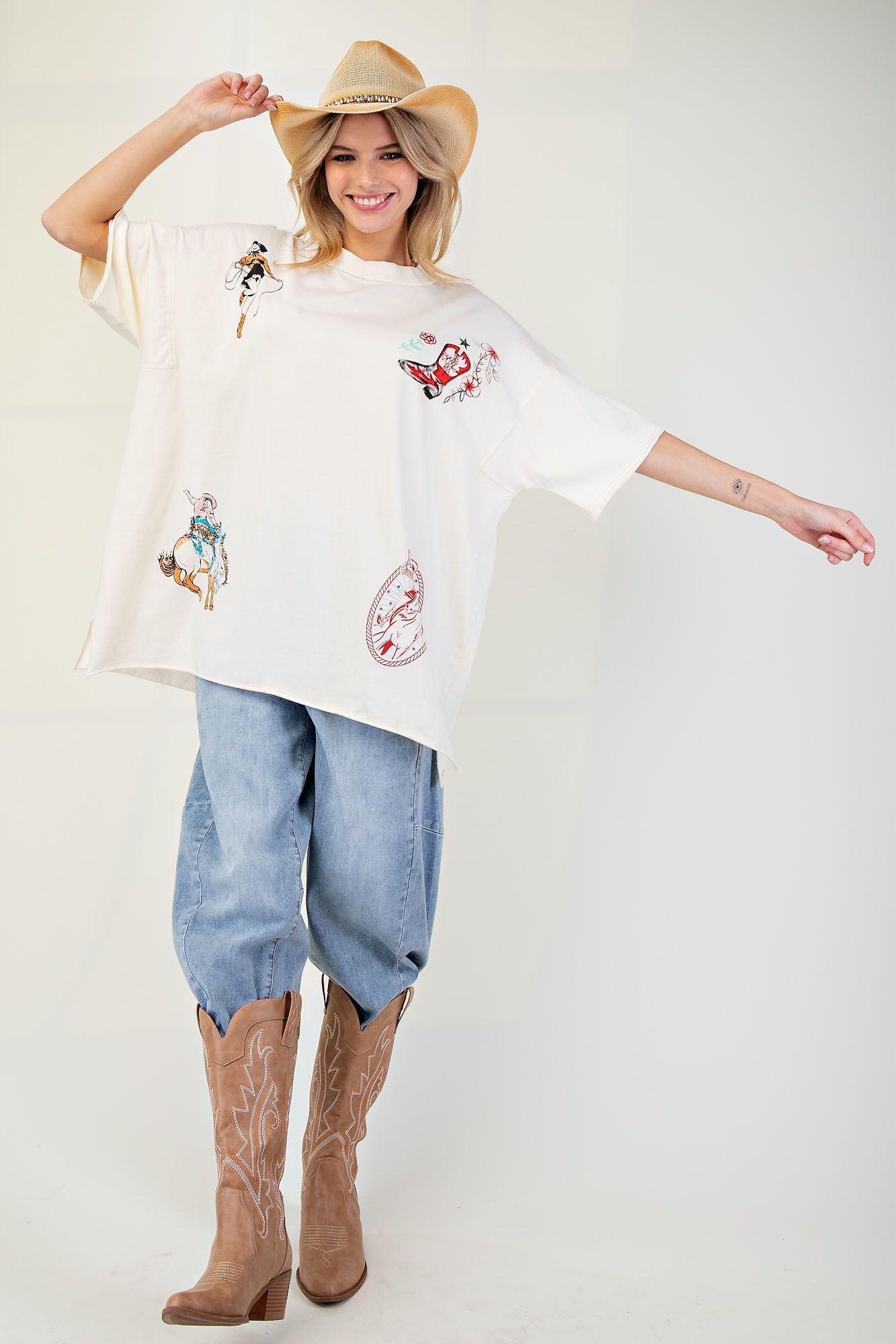 Western Themed Oversized Jersey Top