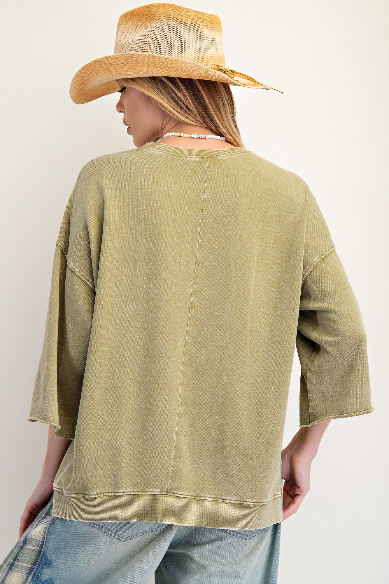 Olive Heart Patch Mineral Washed Top
