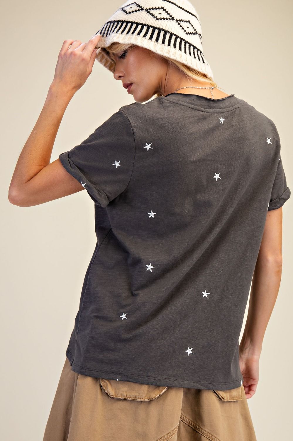 Star Embroidered Slub Tee