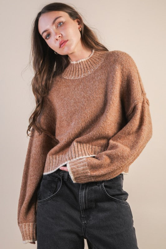 Mocha Oversized Mock Neck Sweater