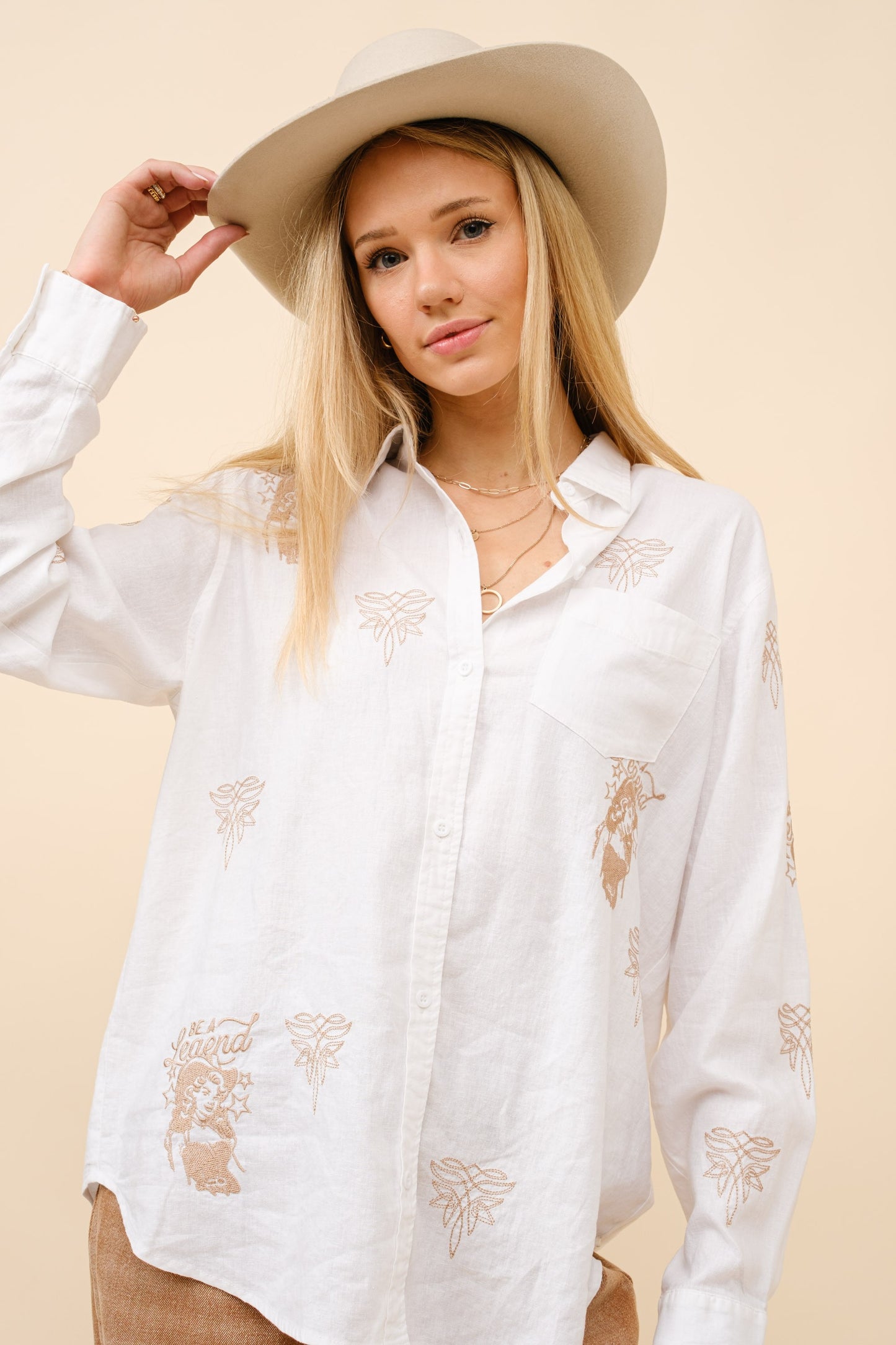 Western Embroidered Linen Top