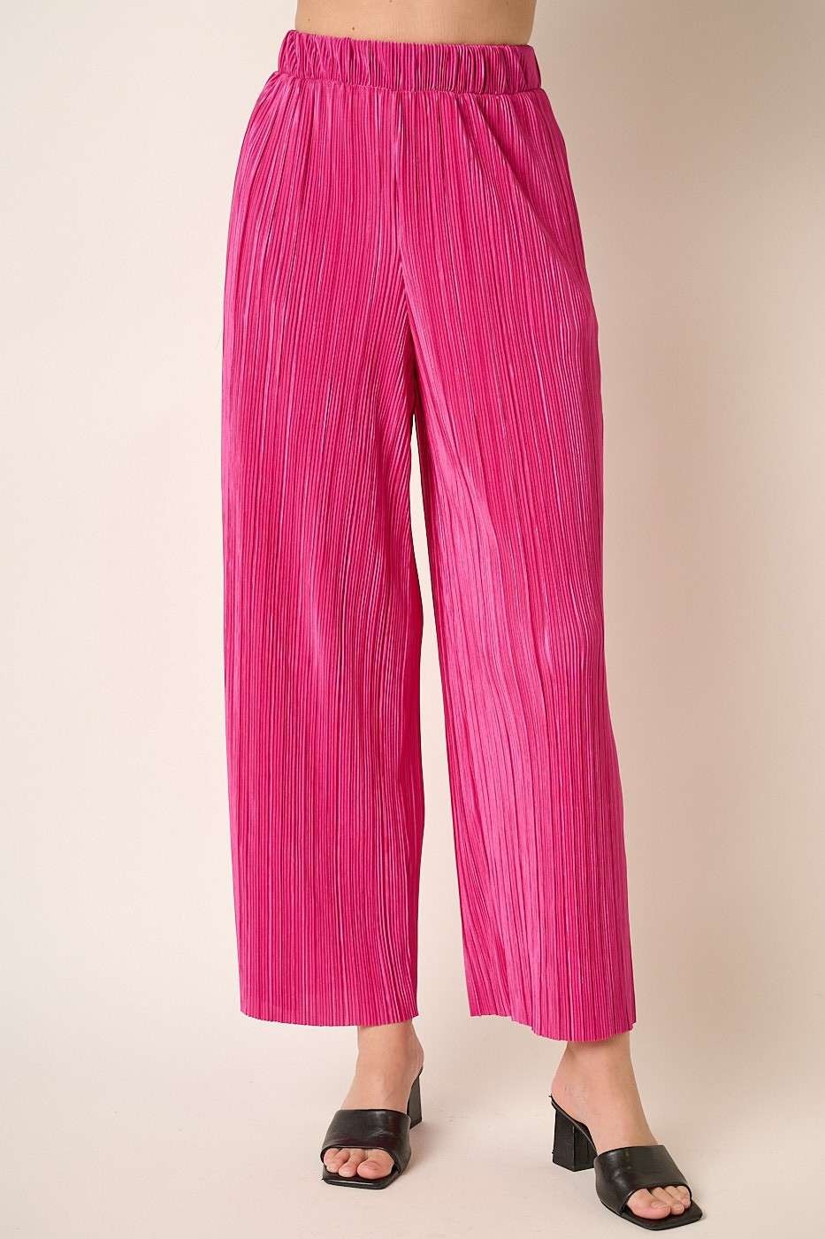 Magenta Pleated Satin Wide Leg Pants