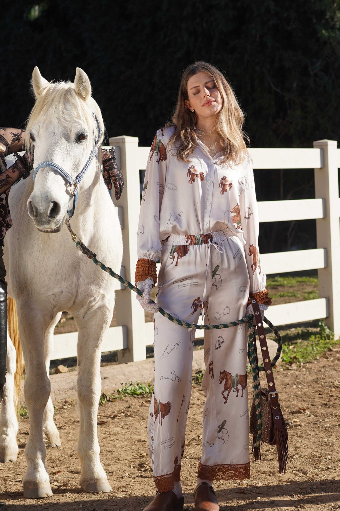 Satin Western Print Pants