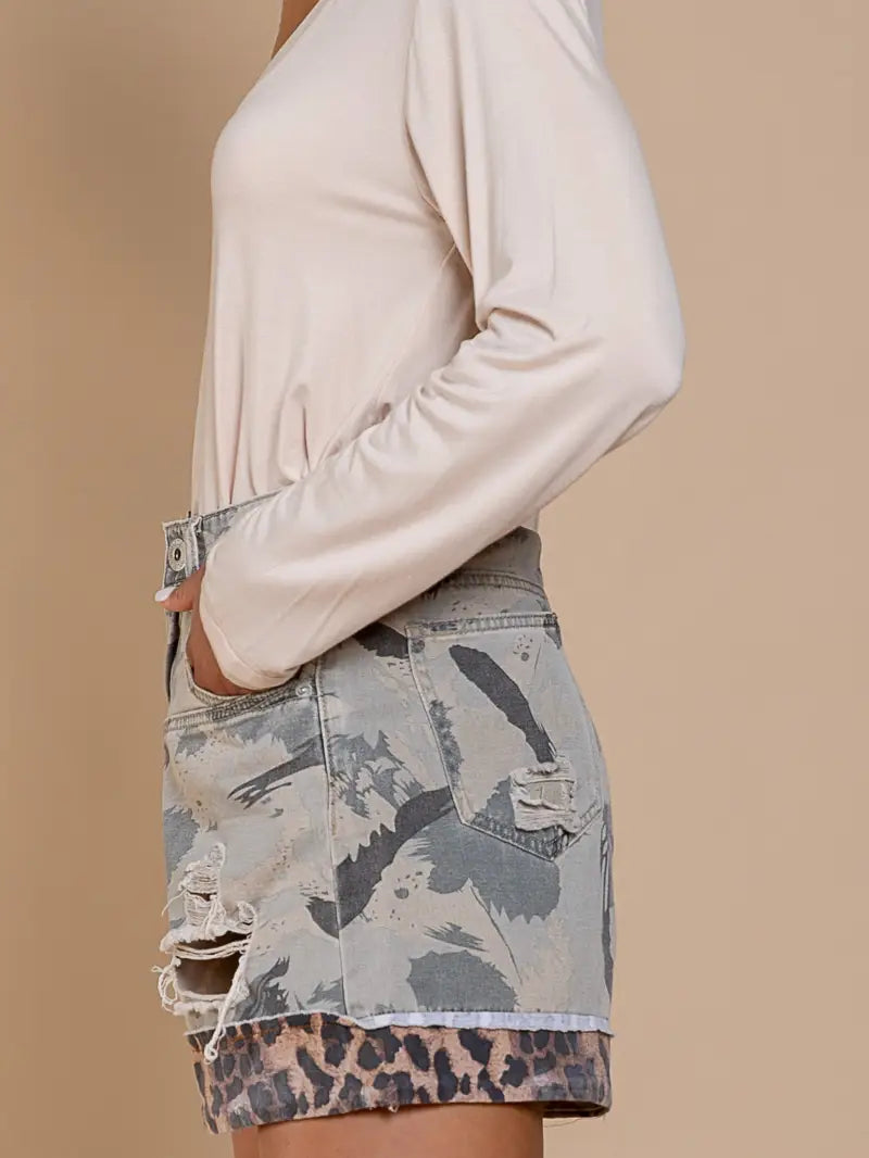 Grey Camo & Leopard Shorts