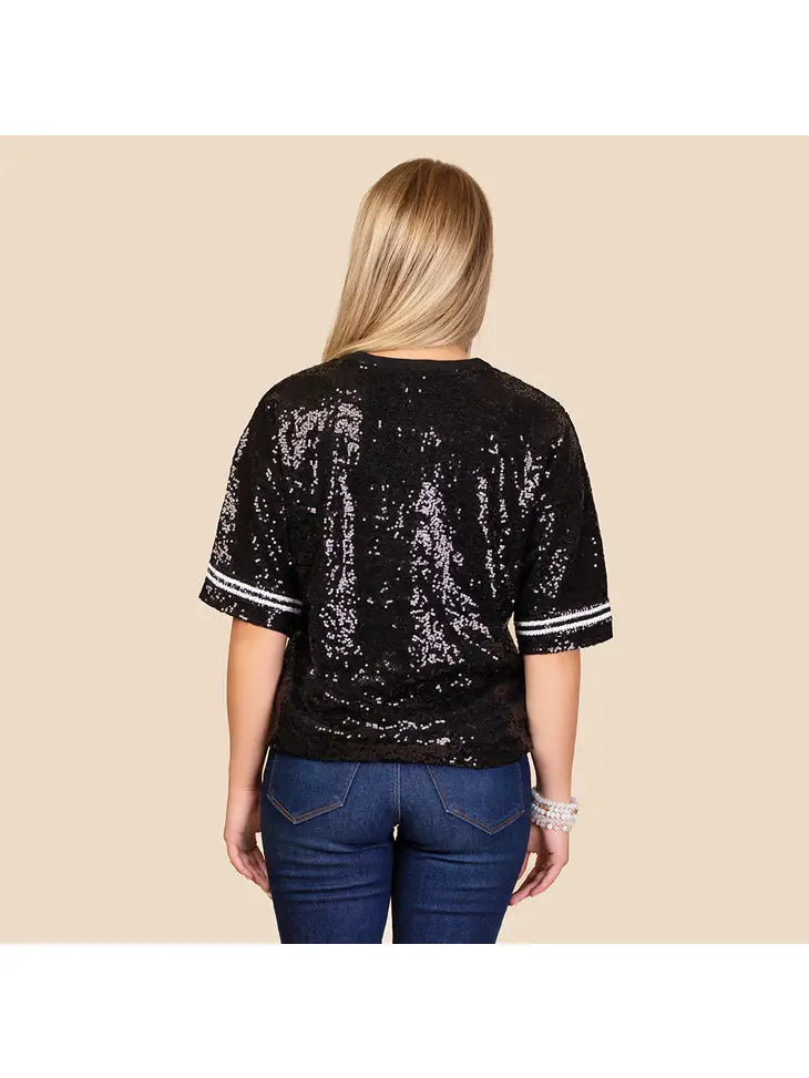 Black Sequin Half Sleeve Top