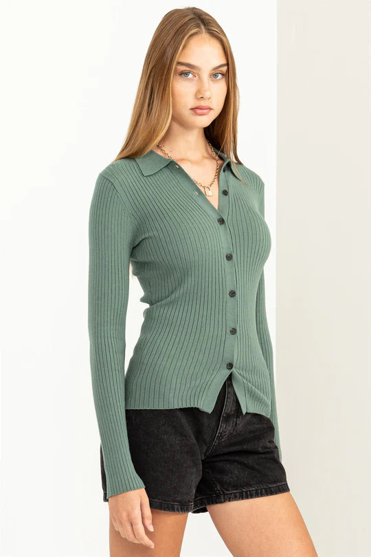 Julie Grey Green Ribbed Cardigan