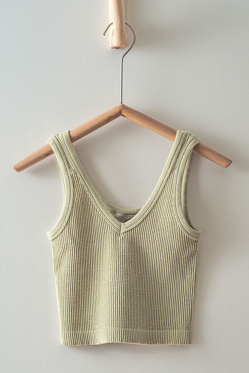 Green Khaki Seamless Crop Tank