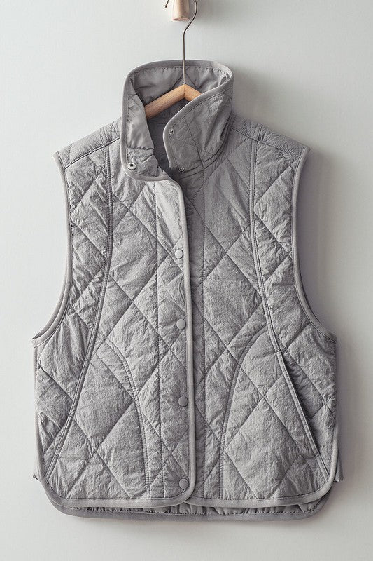 Grey Snap Button Quilted Vest