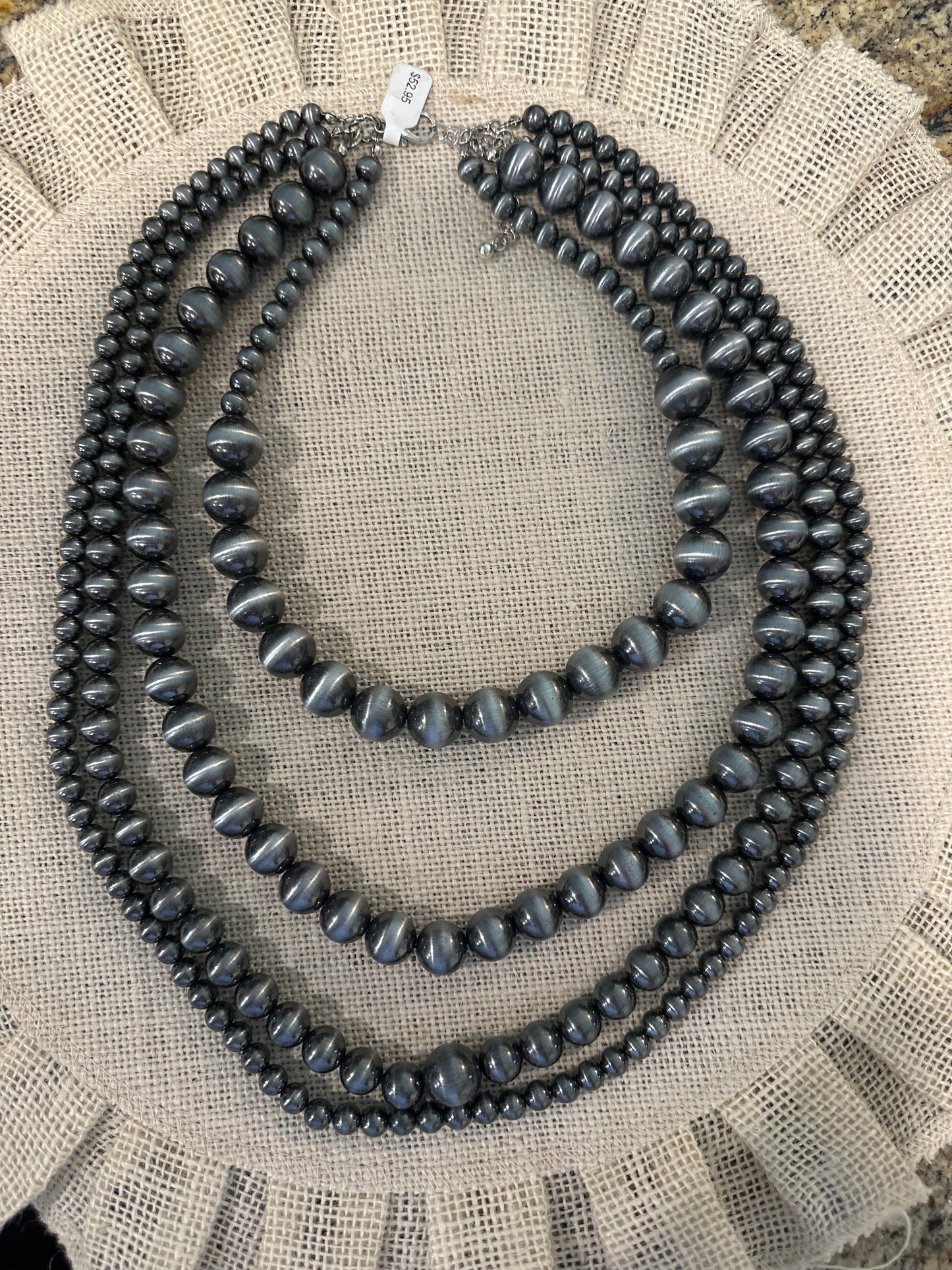 Four Strand Pewter Pearl Necklace