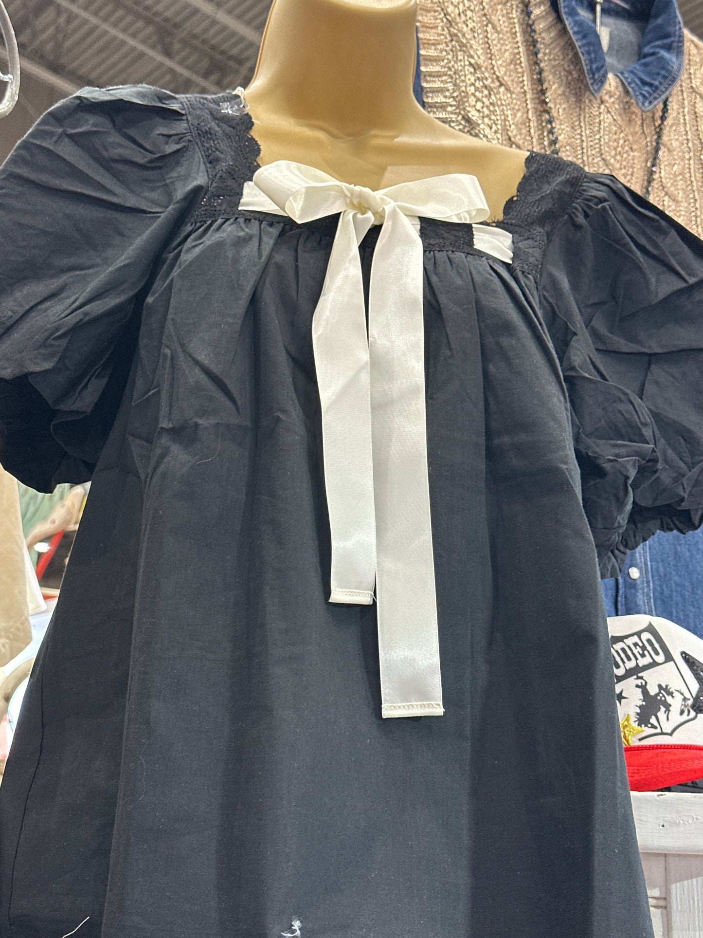 Black Front Bow Tie Top
