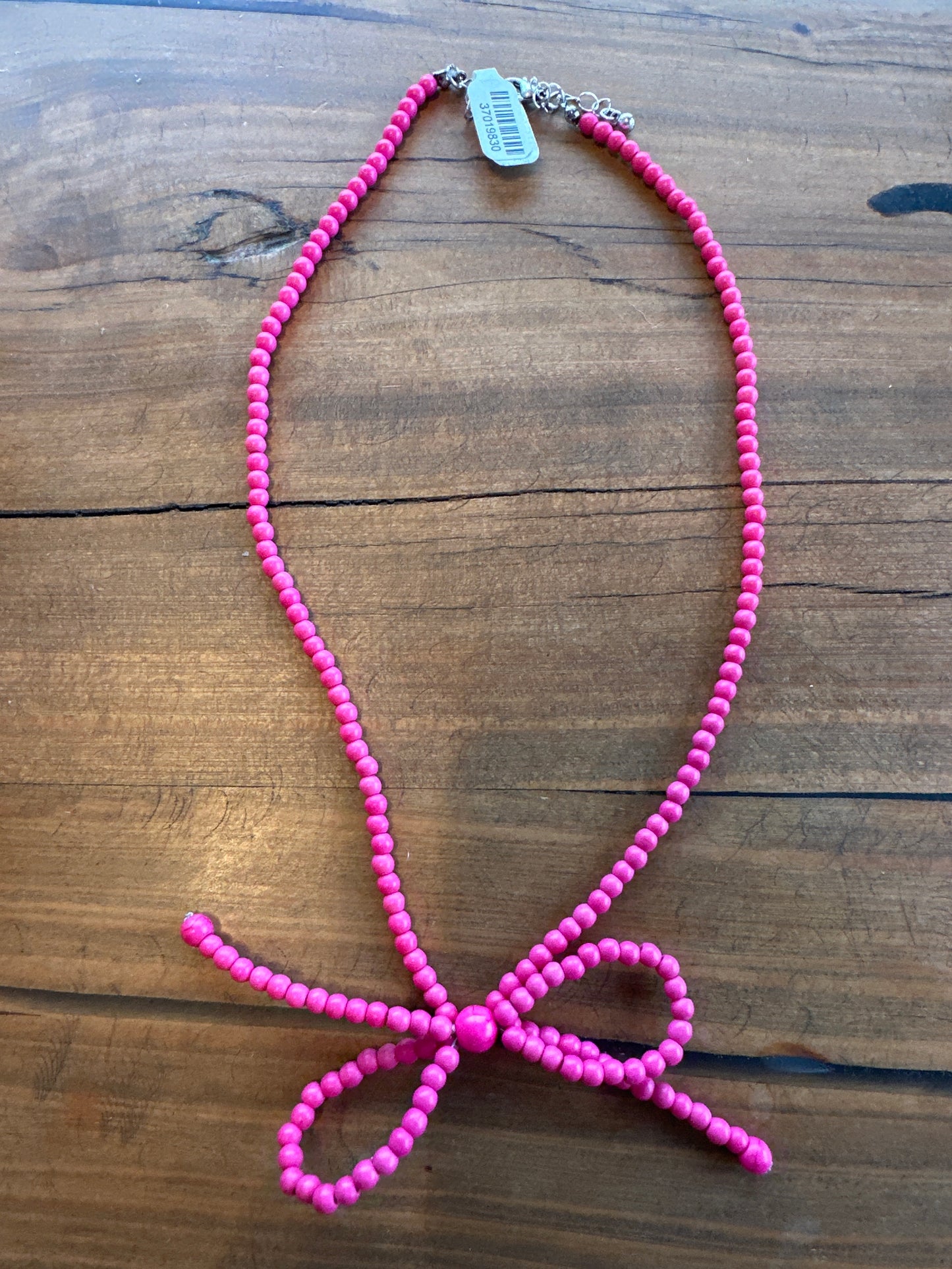 Pink Bead Bow Necklace